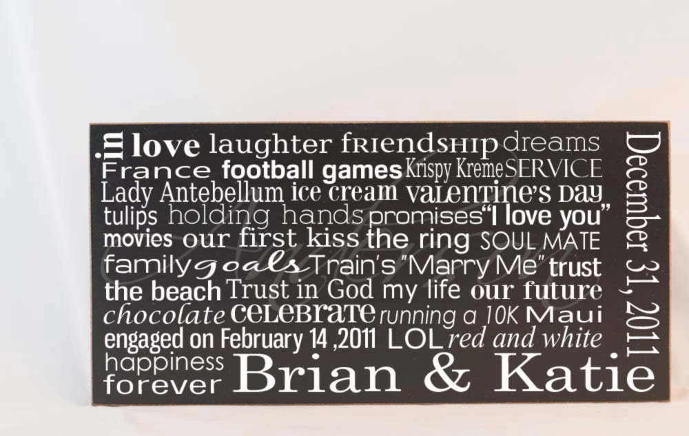 Personalized Wedding Anniversary Wood Sign - Our Love Story - Typography Word Subway Art - Your Choice of Color