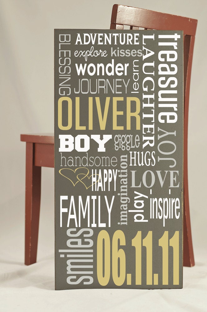 Subway Art Wooden Sign - Personalized Children's Art Board for Boys - Typography Word Art - Your Choice of Color