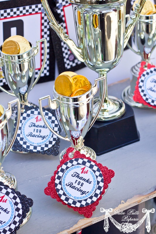 Race Car Party, Vintage Race Car Party - 2inch PRINTABLE FAVOR TAGS - Cutie Putti Paperie
