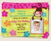 Monkey Love  Birthday Party Invitations