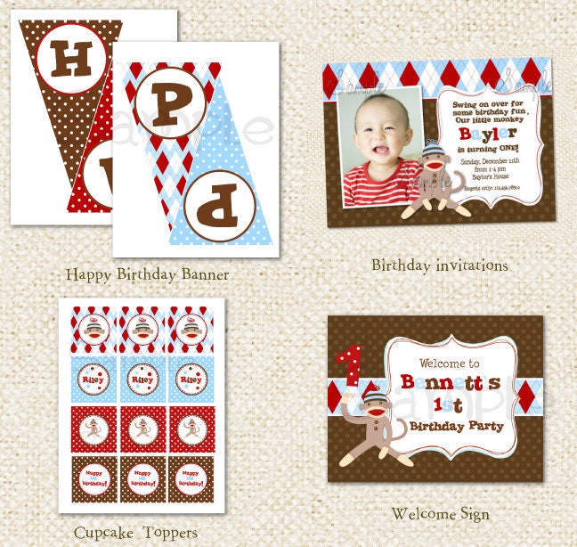 Sock Monkey Birthday Invitations