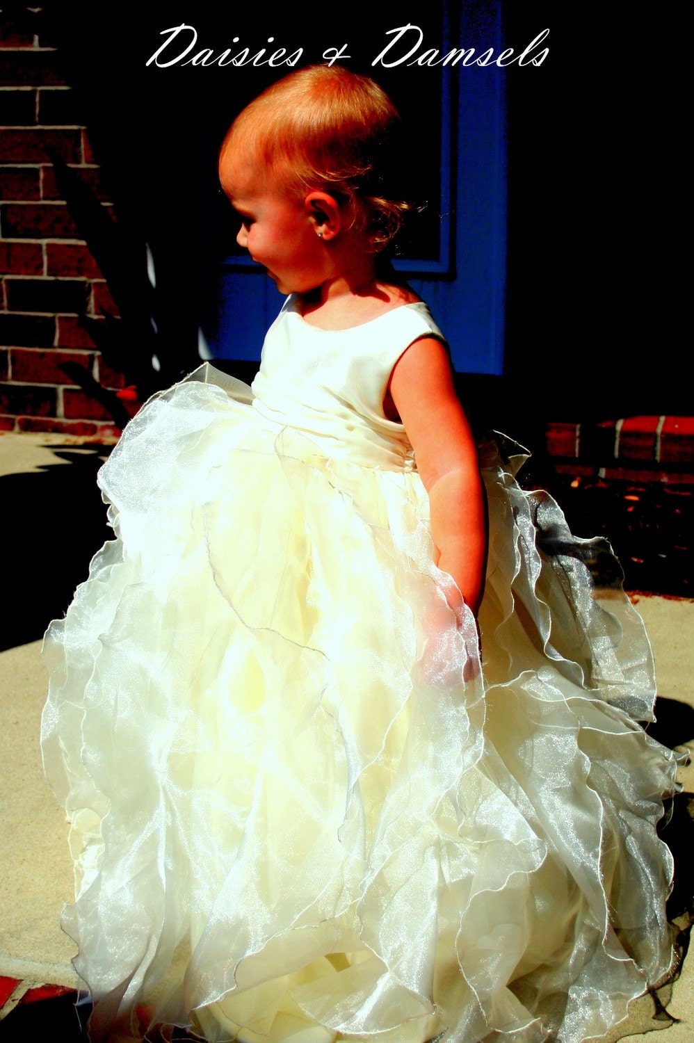 Flower girl dress, ivory, girls, toddler, baby, cascading ruffles