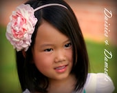 Large peony blooms headband. ivory, light pink, & coral, women girls, bridesmaids, flower girls