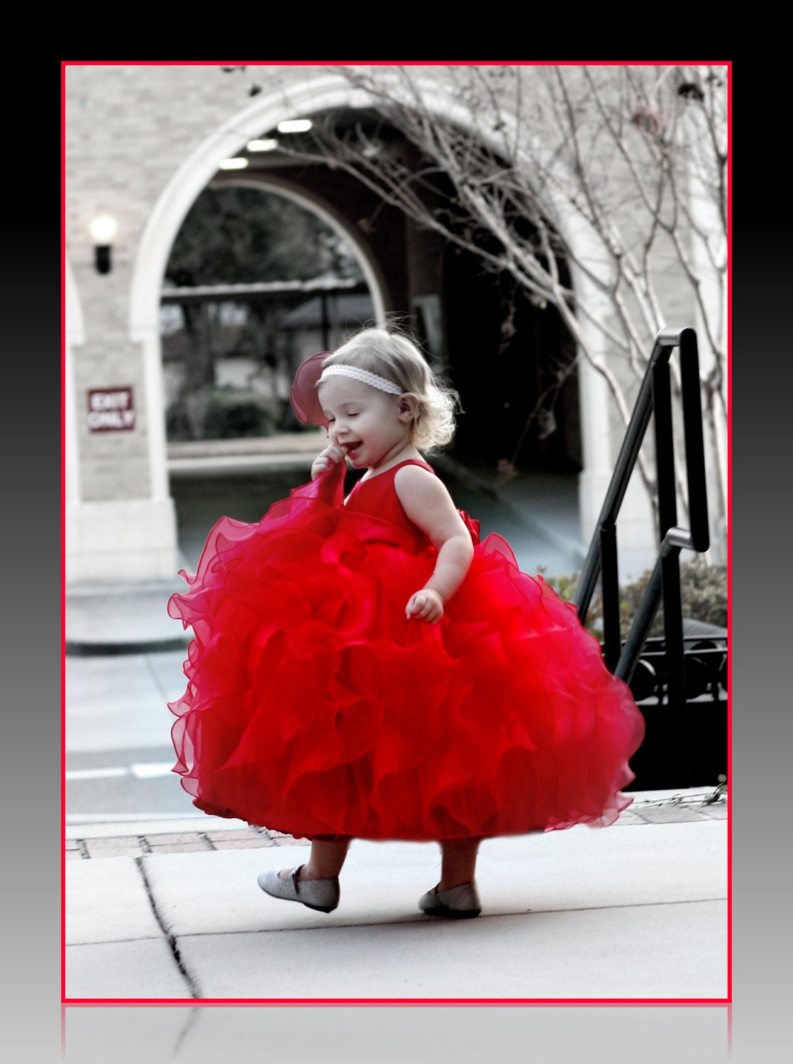 Red flower girls dress, tea-length,  lots of ruffles, perfect for Christmas, Valentines, or weddings