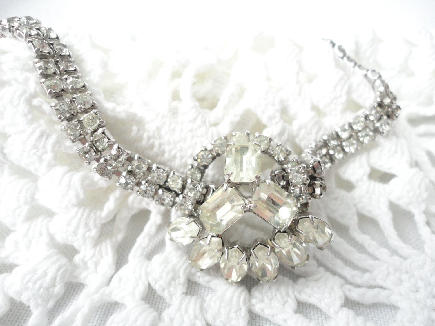 Vintage Crystal Rhinestone Necklace Wedding Bride Bridal Sparkle Bling