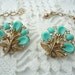 Vintage Necklace Earrings - Trifari Pebble Beach -Turquoise Gold Rhinestone Thermoset