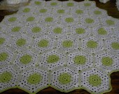 New handmade Hexigan Granny design spring green,  white colour Crochet Blanket  CUDDLE BLANKET (nannycheryl original) 648
