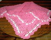 New handmade pink lace style crochet blanket with white and pink delicate edge   (nannycheryl original)  ID 679