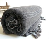 Handwoven Turkish BaTh ToWel - Vintage Inspired Cotton Pure Soft Peshtemal  - Dark Grey