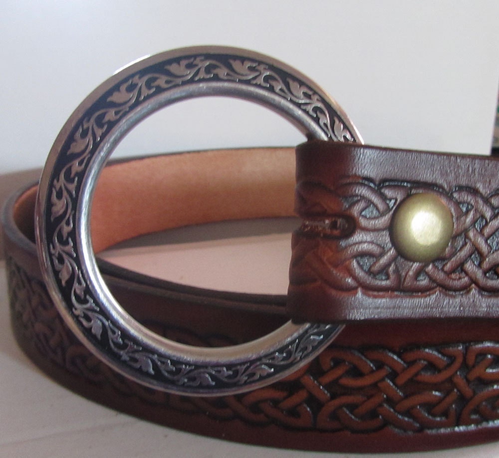 Leather Belt, Brown Celtic Ring Belt.Medieval, Renaissance, SCA, Fantasy