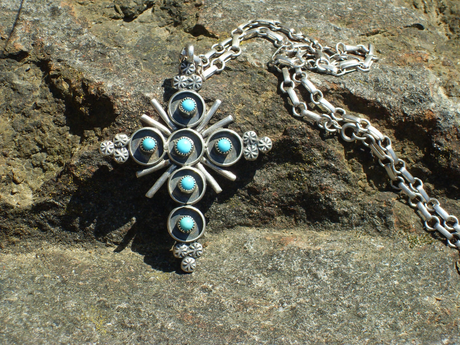 Zuni Native Sterling Turquoise cross necklace