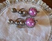 Awesome Wild 1950's Retro Silver w/Pink Balls Hanging Pierced Earrings