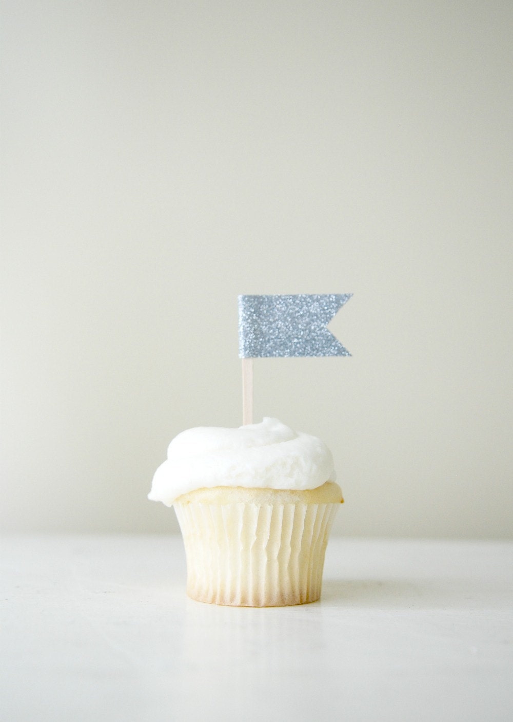 Glitter Flag Cupcake Topper Collection (one dozen, silver glitter)