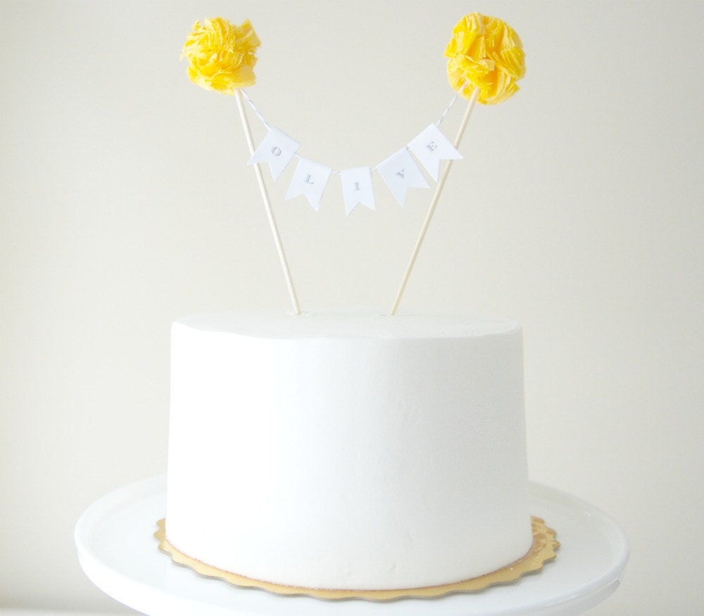 Lovely Day Cake Banner with Poms (Custom)
