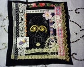 Dia de los Muertas wall hanging fiber art ..Day of the Dead art