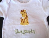 Baby Boys Onesie Personalized Newborn T Shirt Bodysuit Toddler with Giraffe Embroidered Applique Custom Monogrammed Baby Shower Gift