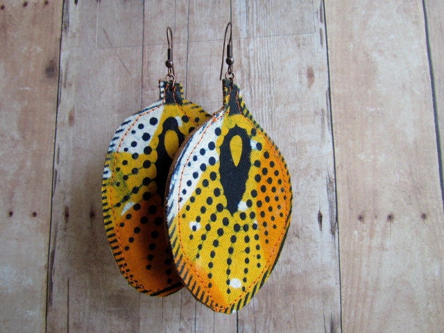 African Print & Genuine Leather Earrings