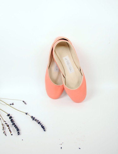reserved.....up-cycled leather ballet flats. coral. s8.5