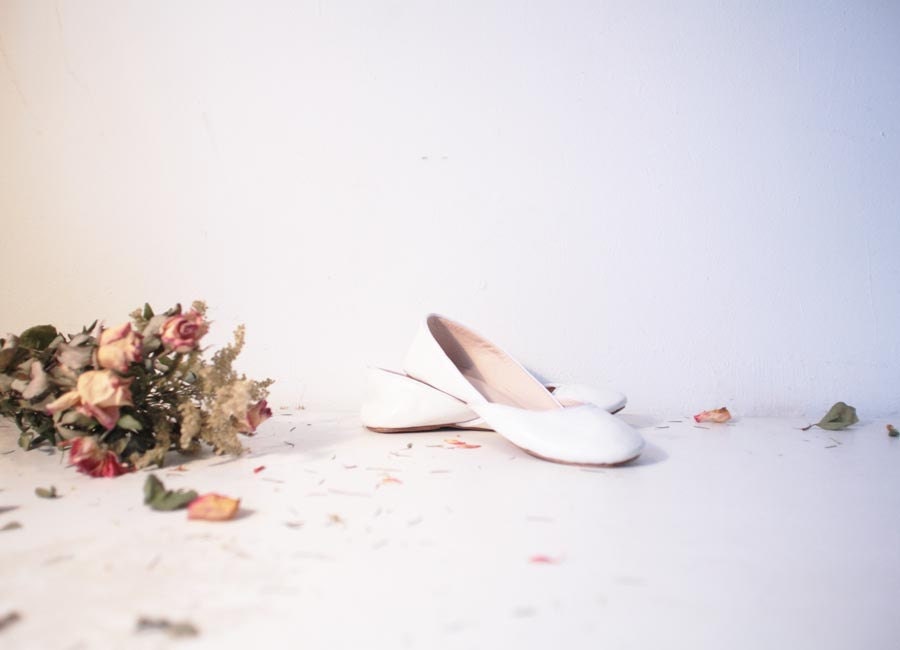 Soft leather ballet flats. White Lilies.
