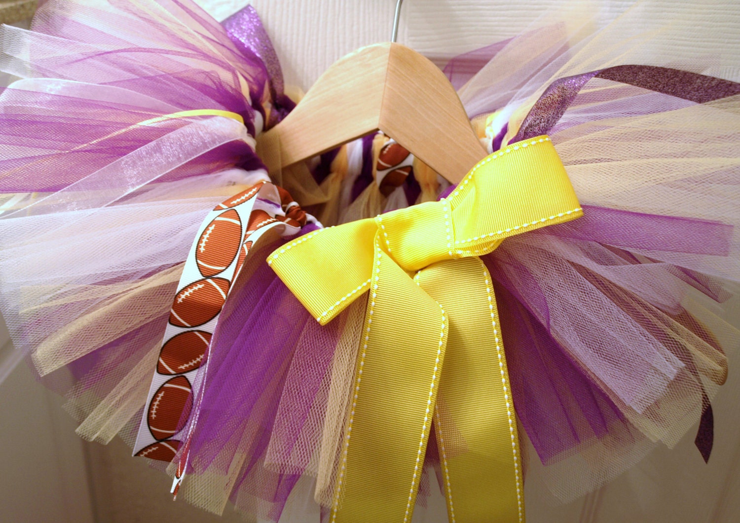 minnestoa vikings/ lsu tigers football tutu for girls, nfl cheerleader, gold, purple, white, newborn to girls