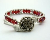 Red & Silver Beaded Leather Wrap Bracelet