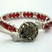 Red & Silver Beaded Leather Wrap Bracelet