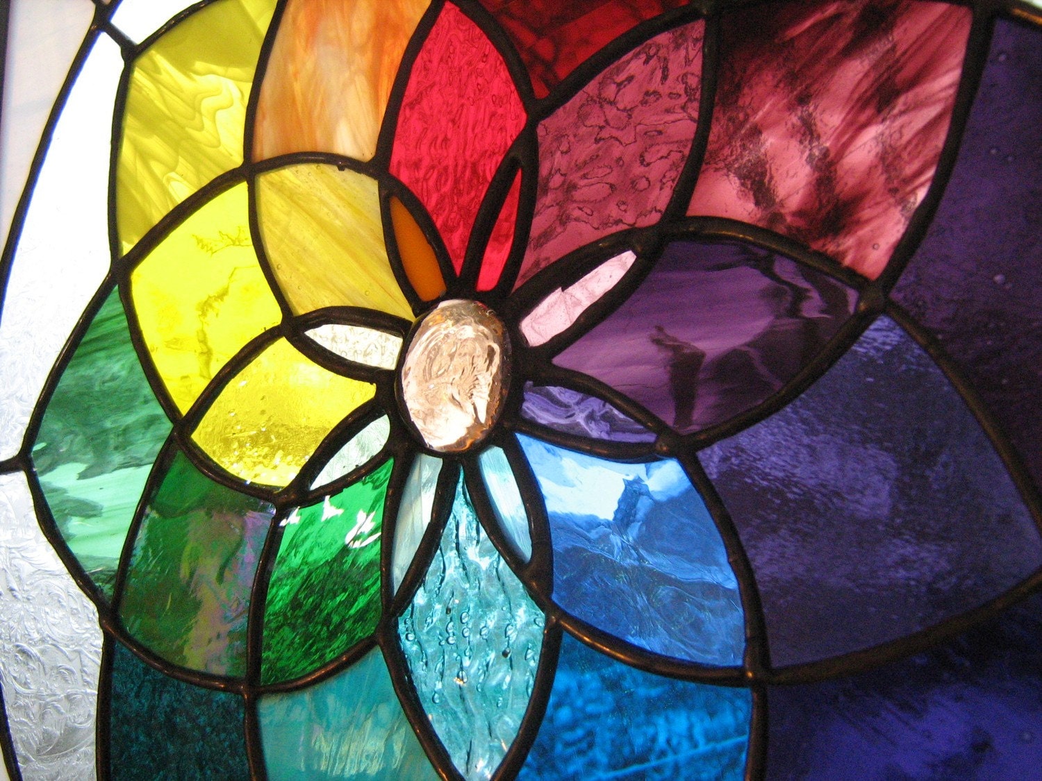 COLOR WHEEL Suncatcher-stained glas window panel-Pinwheel rainbow