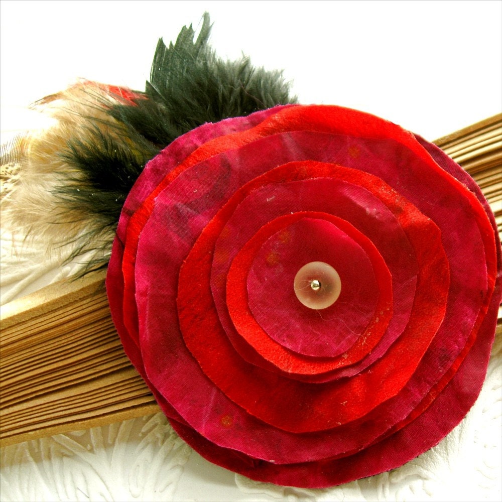 Red  Hot Flower Fabric Brooch
