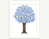 Personalized Love Birds Wedding Gift - Blue Love Tree w Green Love Birds - 8x10 Print Monogram Name Date - Engagement Anniversary