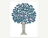 Personalized Heart Tree w Love Birds in Blue Pink Taupe - Digital Print Monogram, Name, Date - Engagement, Shower, Wedding