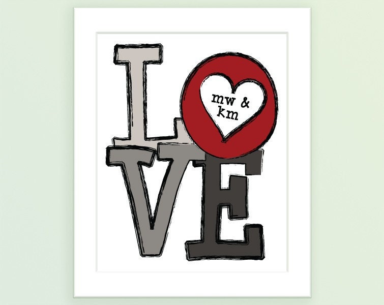 Love Present / Anniversary Gift Personalized Typography Art Print - 8x10 Digital Print Monogram Date - Wedding Engagement Shower