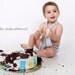 First Birthday 3 PIECE SET Baby / Toddler BOY Party Hat - Diaper Cover - Necktie for Cake Smash or First Birthday in blue and green stripes
