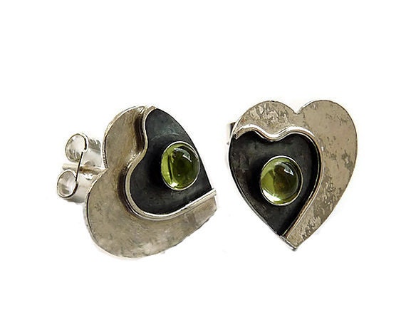 Sterling Silver Heart Post Earrings with Peridot SP7