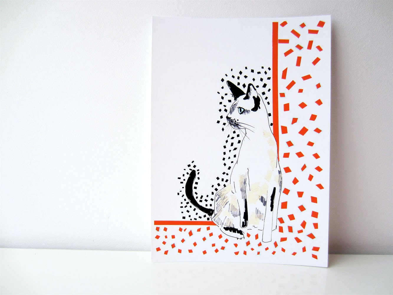 Red and White Siamese Cat - Archival A4 Print from original illustration