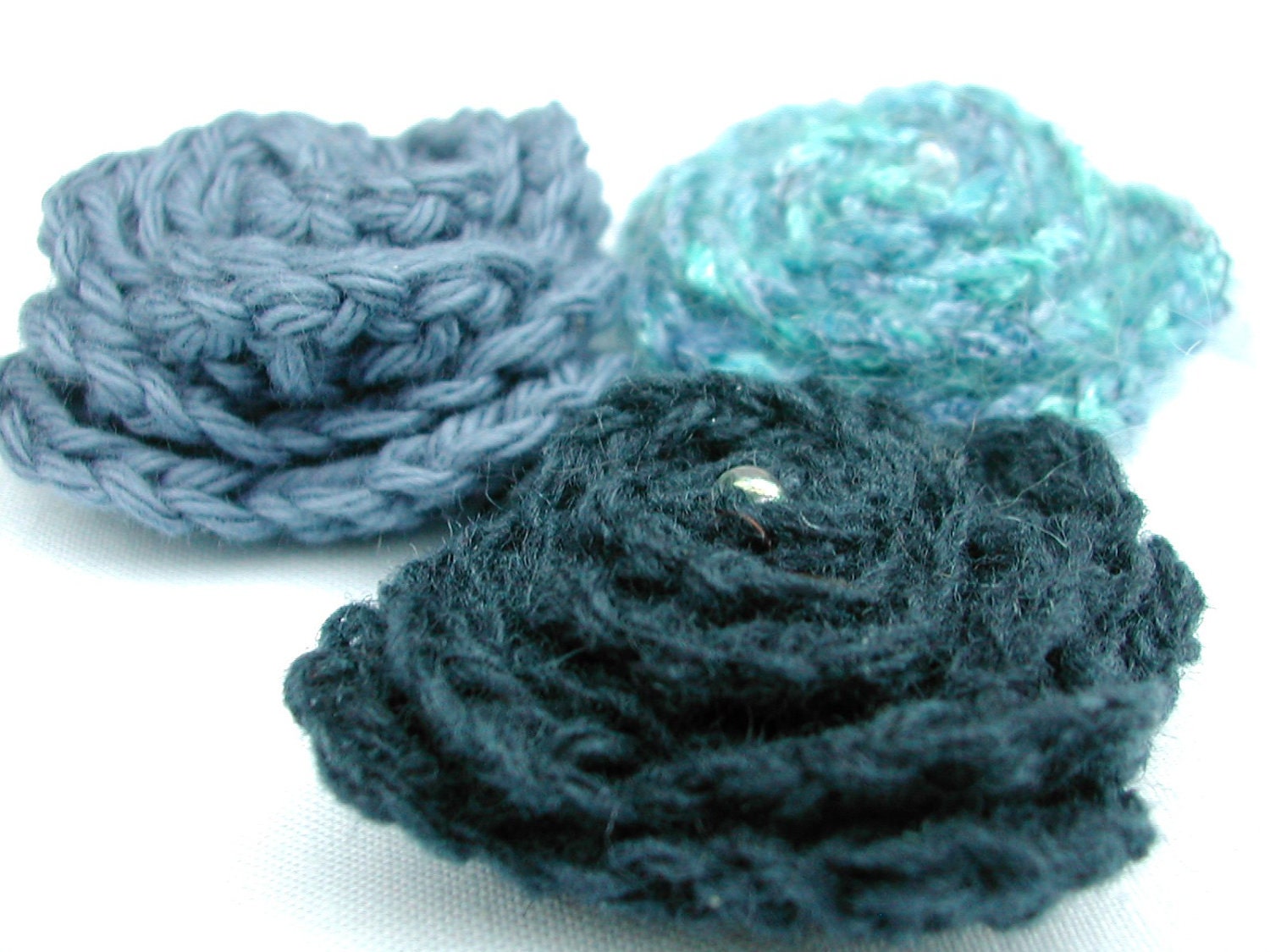 Blue Trio of Rose Brooches