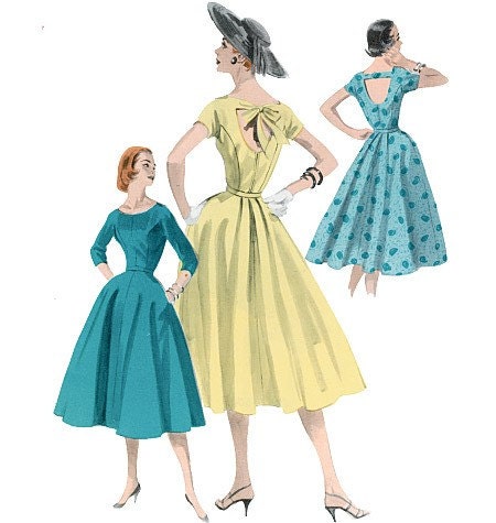 1950s Inspired Misses Shirtwaist Open Back Dress Sewing Pattern, Reissue From 1950 Butterick 5605 Sizes 8, 10, 12, 14