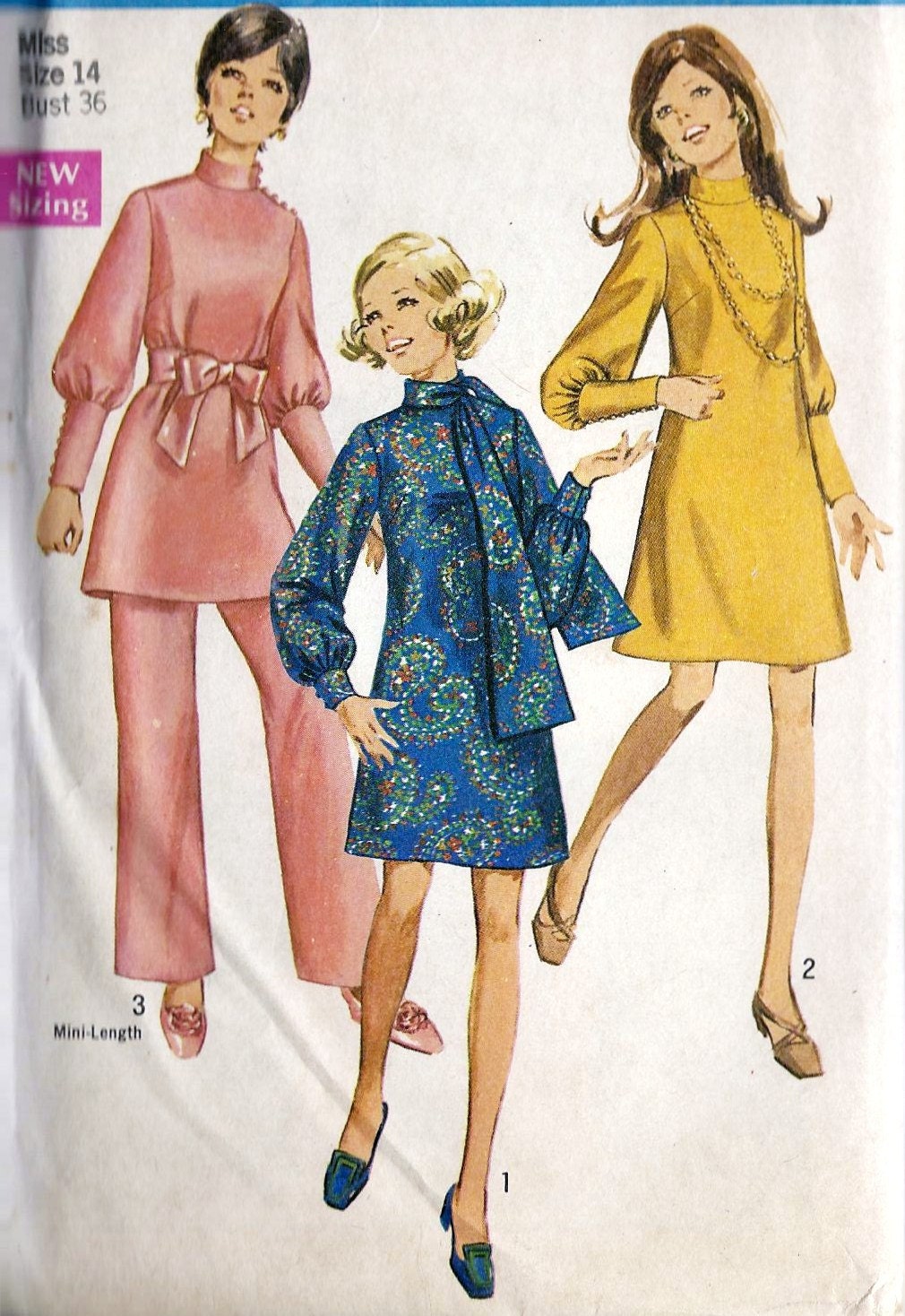 1960s  Misses' A Line Dress in Two Lengths, Scarf and Pants Vintage Sewing Pattern, Simplicity 8361 bust 36"