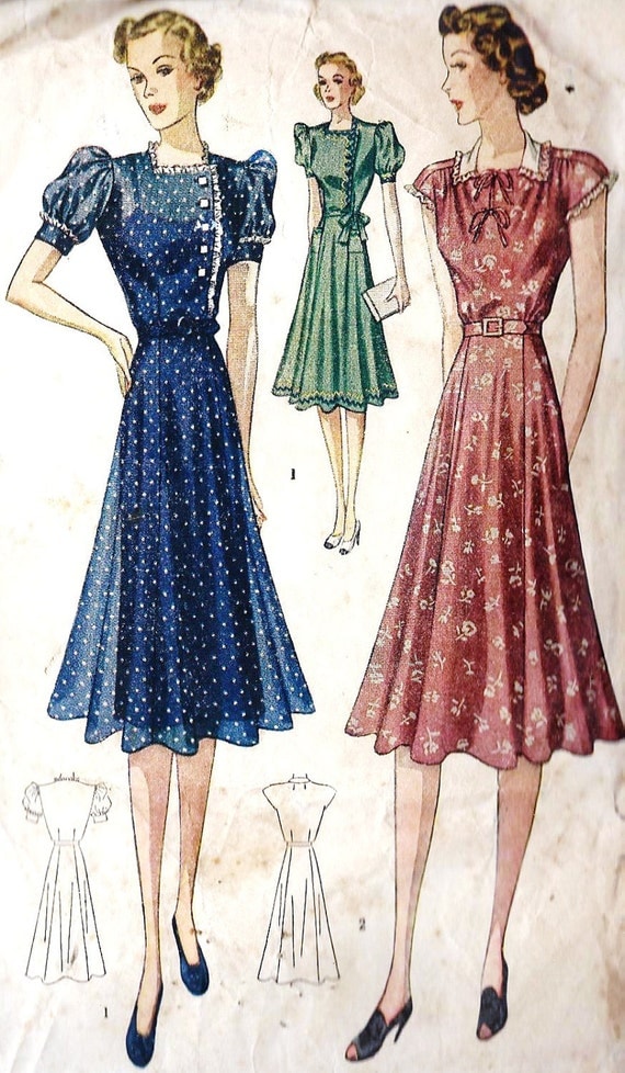 1930s Misses Dress Vintage Unprinted Sewing Pattern, Simplicity 3014, Bust 34"