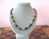 Sterling Silver and Brass necklace with brown obsidian stone beads