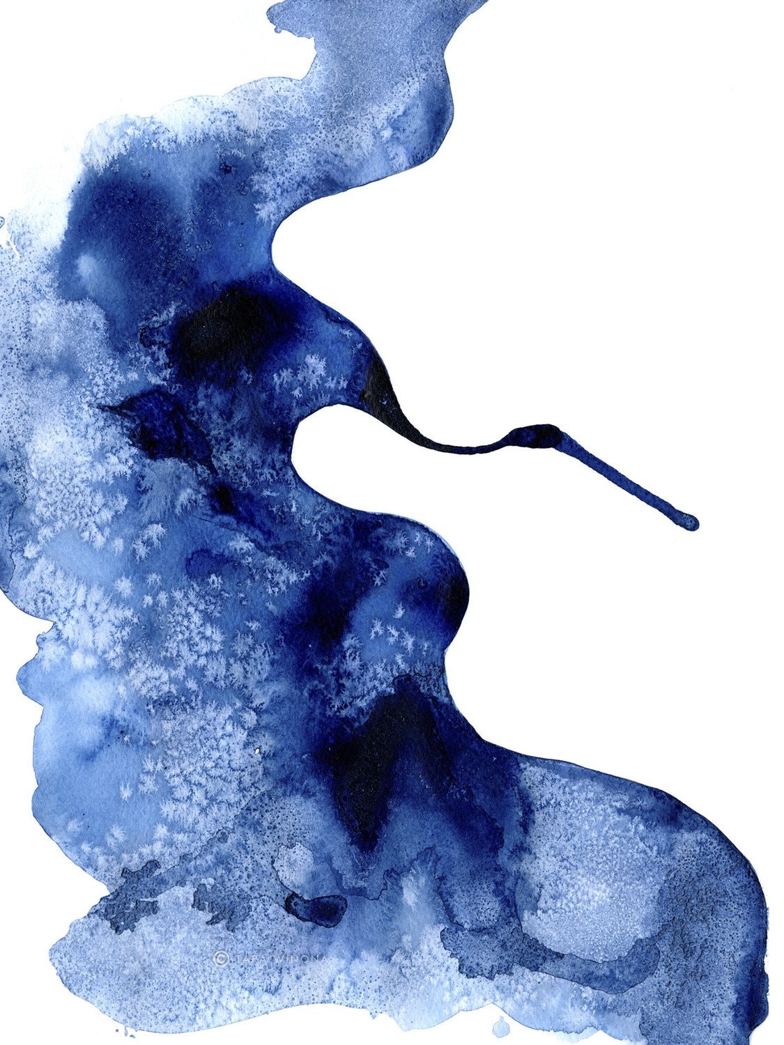 Winter Flight - watercolour abstract blue wing bird in flight - Print 11 x 8