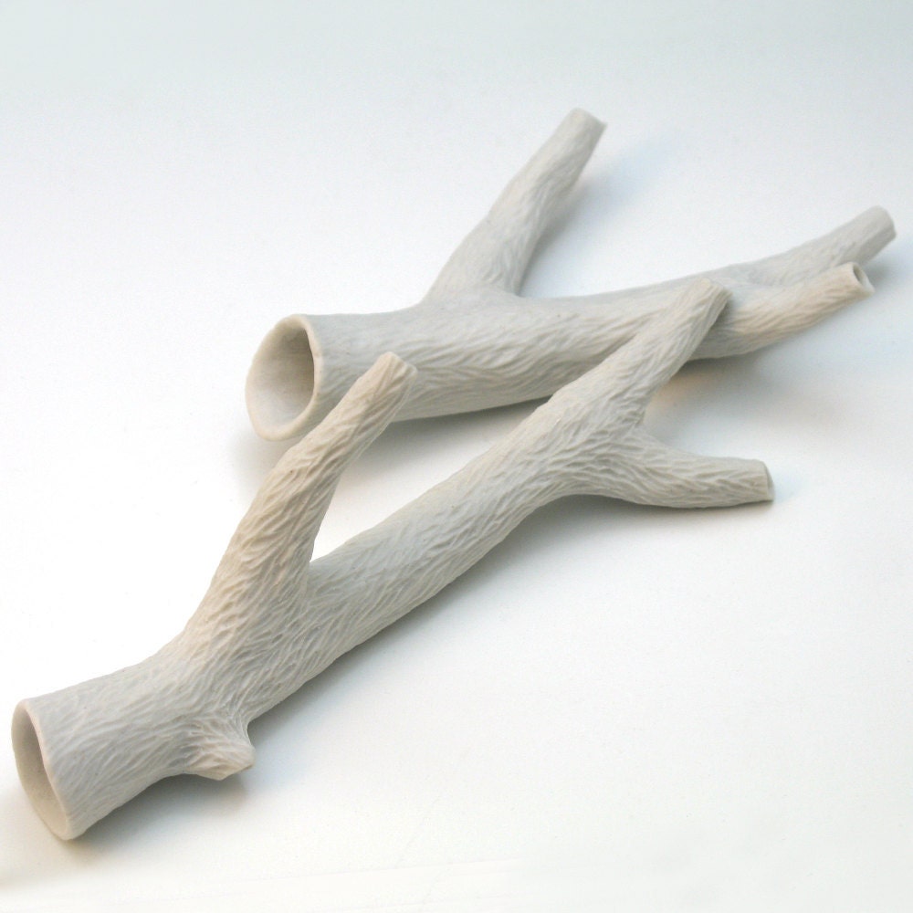 Hand carved white porcelain twig, faux bois