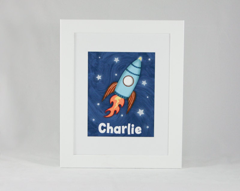Space Theme Rocket Ship Child Nursery Decor 11 x 14 Kids Wall Art Print -  Personalized Children's Spaceship - Outer Space Kids Wall Decor