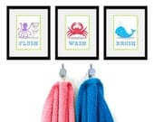 Bathroom Sea theme Kids Art - Set of Three 5 x 7 Bathroom Decor Prints -Sea Theme kids decor, children wall art, bathroom art, kids bathroom
