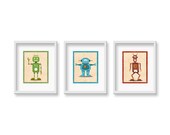 Robot Prints- YOU CHOOSE THREE 8 x 10 - Children's Decor Robot Wall Art Print - Children's Retro Robot  Art Theme Room Decor