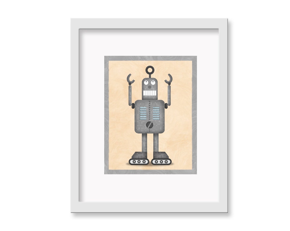 Robot Print "Frank" - 11" x 14" Children's Decor Wall Art Print - Children's Retro Robot Theme Room Decor