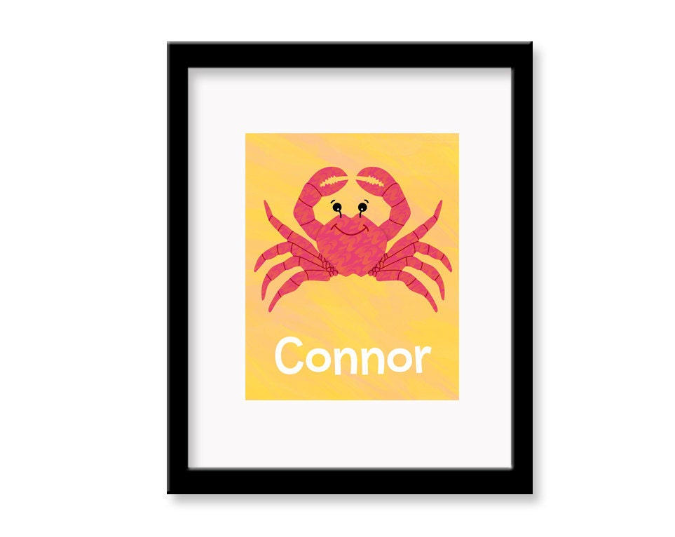 Personalized Crab Children's Room Decor Wall Art Print - 8 x 10 print