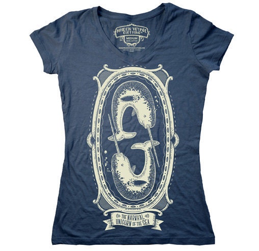 Womens Narwhal - Unicorn of the Sea Tee in Deep Sea Blue Size Medium