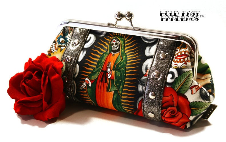 Black Day of the Dead Clutch with Your Choice of Vinyl, Rockabilly, Contigo - MADE TO ORDER