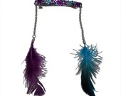Purple and Blue Rhinestone and Feather Barrette