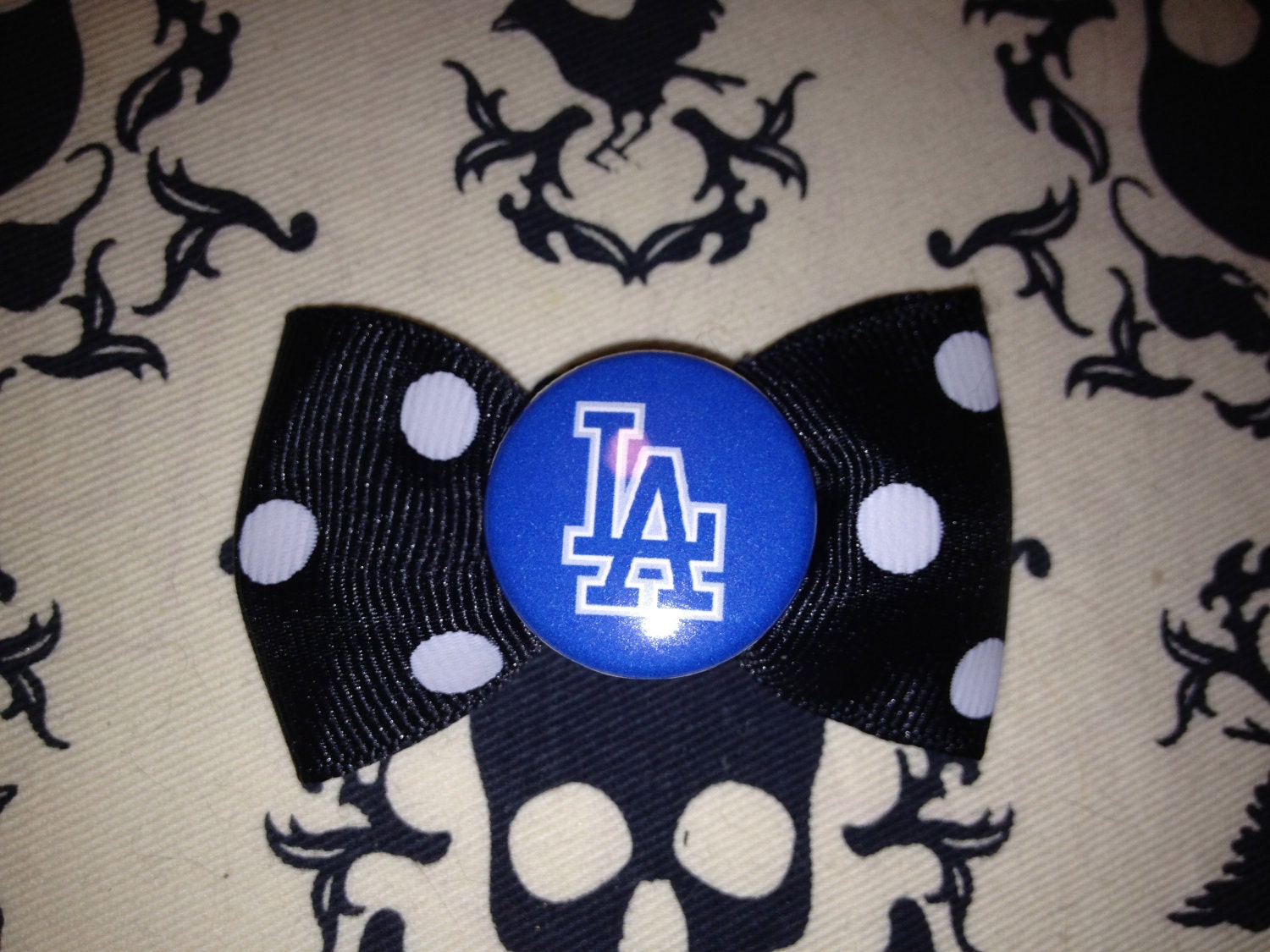 Los Angeles Dodgers logo black polka dot hair bow